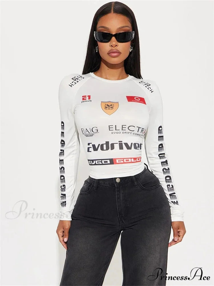 Cold Weather Engine Style Letter Print Cyber Slim Knit Top