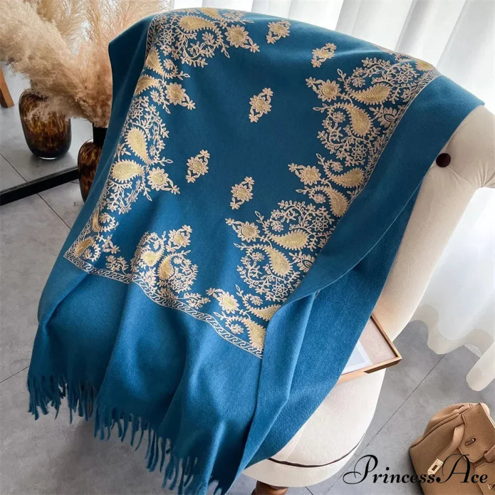 Cold Weather Soft Wool Embroidered Scarf
