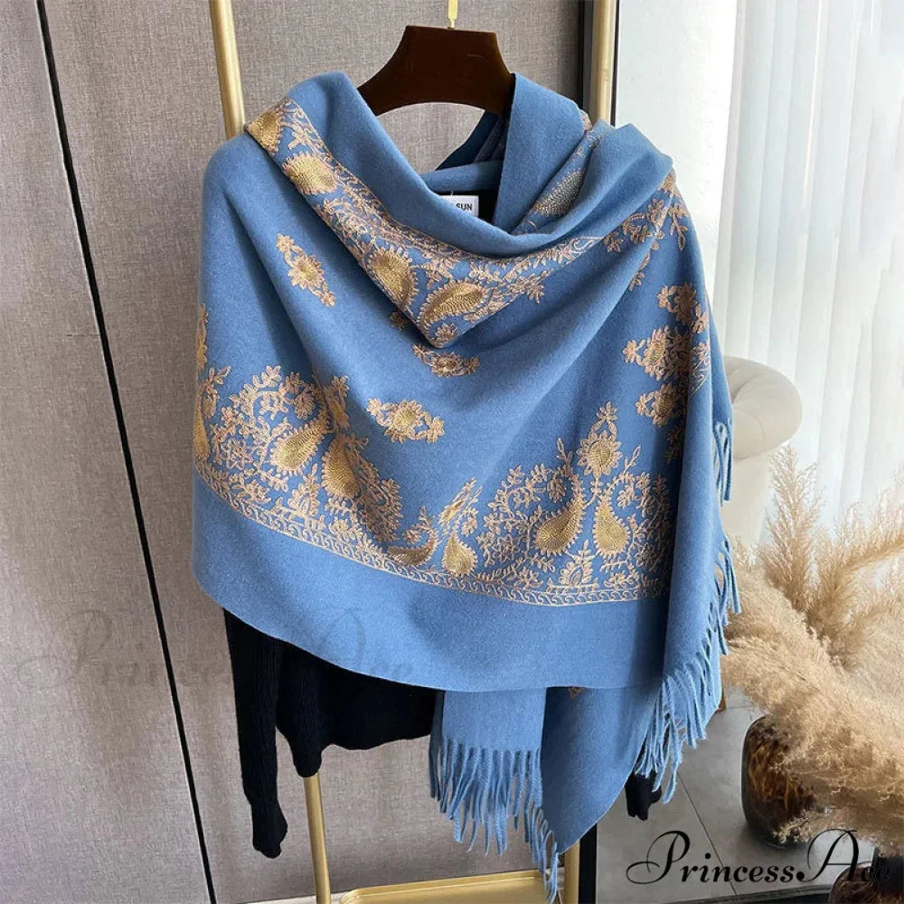 Cold Weather Soft Wool Embroidered Scarf