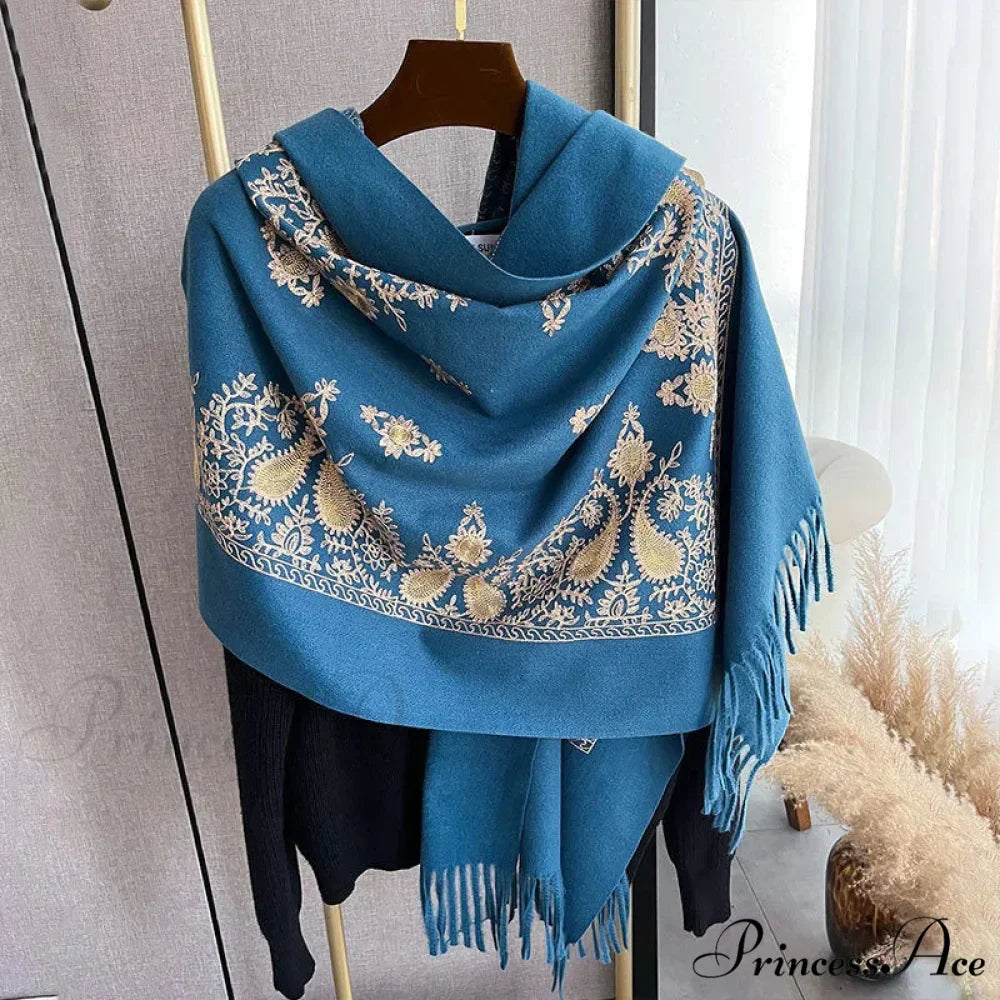 Cold Weather Soft Wool Embroidered Scarf