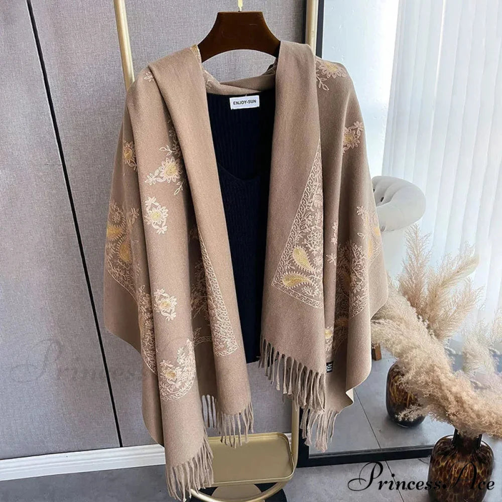 Cold Weather Soft Wool Embroidered Scarf