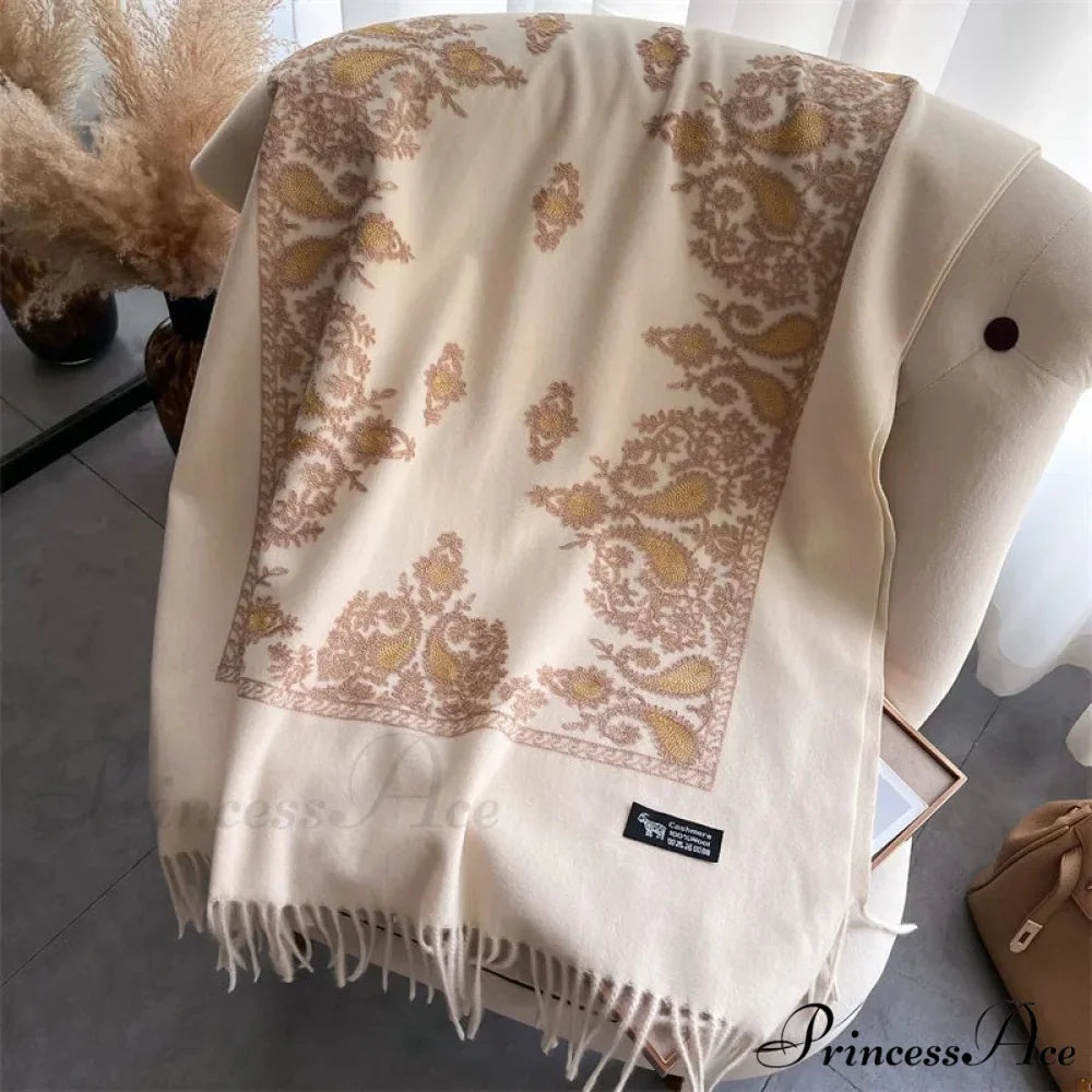 Cold Weather Soft Wool Embroidered Scarf