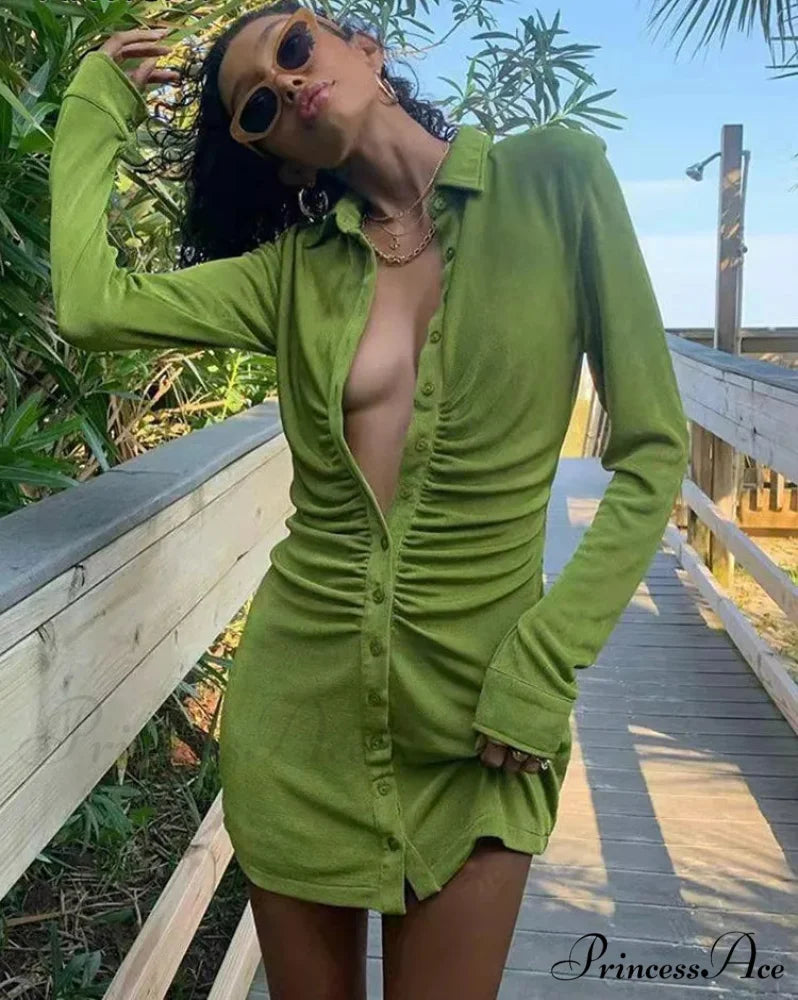 Collar Button Short Dress