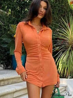 Collar Button Short Dress