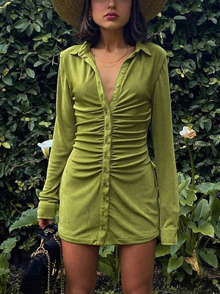 Collar Button Short Dress