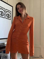 Collar Button Short Dress