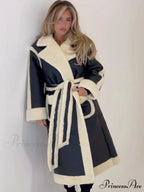 Collar Contrast Leather Baggy Jacket