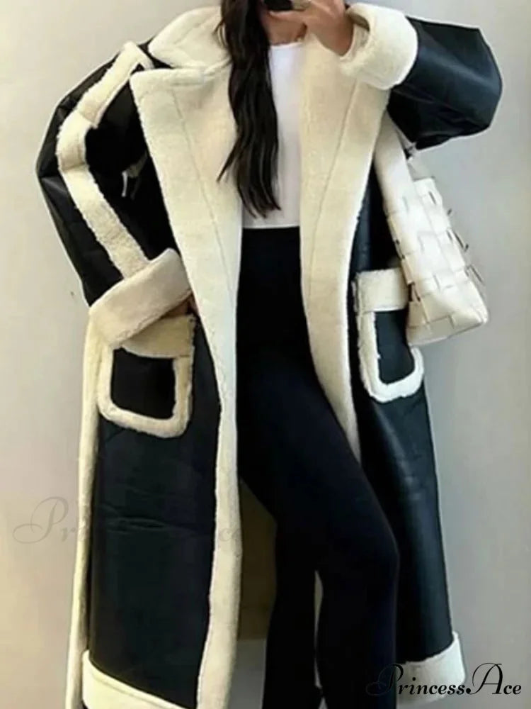 Collar Contrast Leather Baggy Jacket