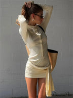 Collar Folded Transparent Short Dress