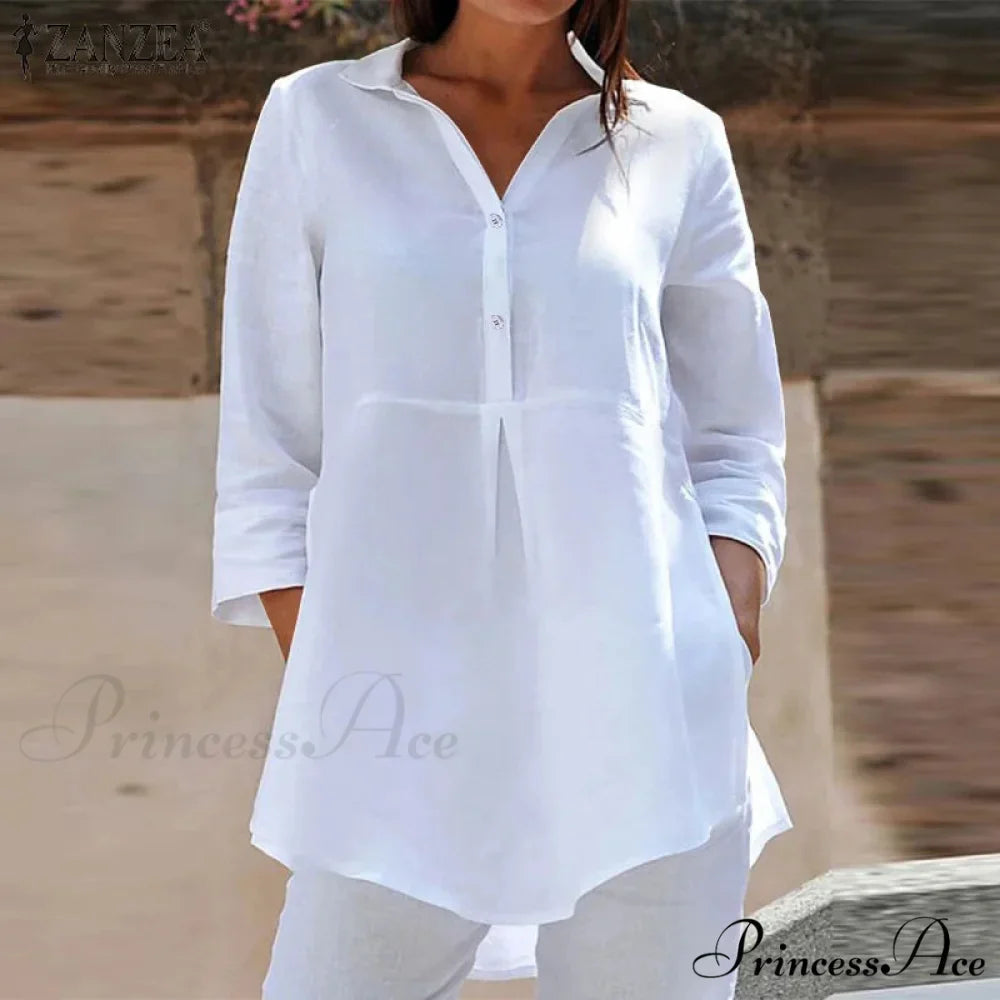 Collar Neck 3/4 Sleeve Informal Baggy Button Blouse