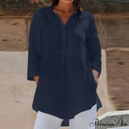 Collar Neck 3/4 Sleeve Informal Baggy Button Blouse