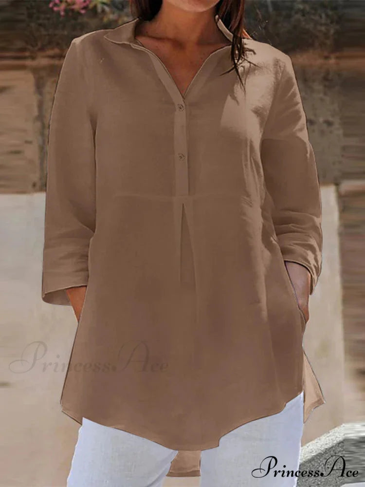 Collar Neck 3/4 Sleeve Informal Baggy Button Blouse