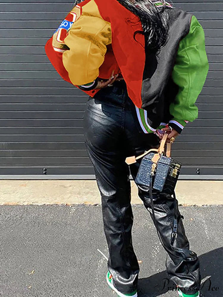 Color Block Argyle Trendy Print Wide Leg Jeans