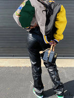 Color Block Argyle Trendy Print Wide Leg Jeans