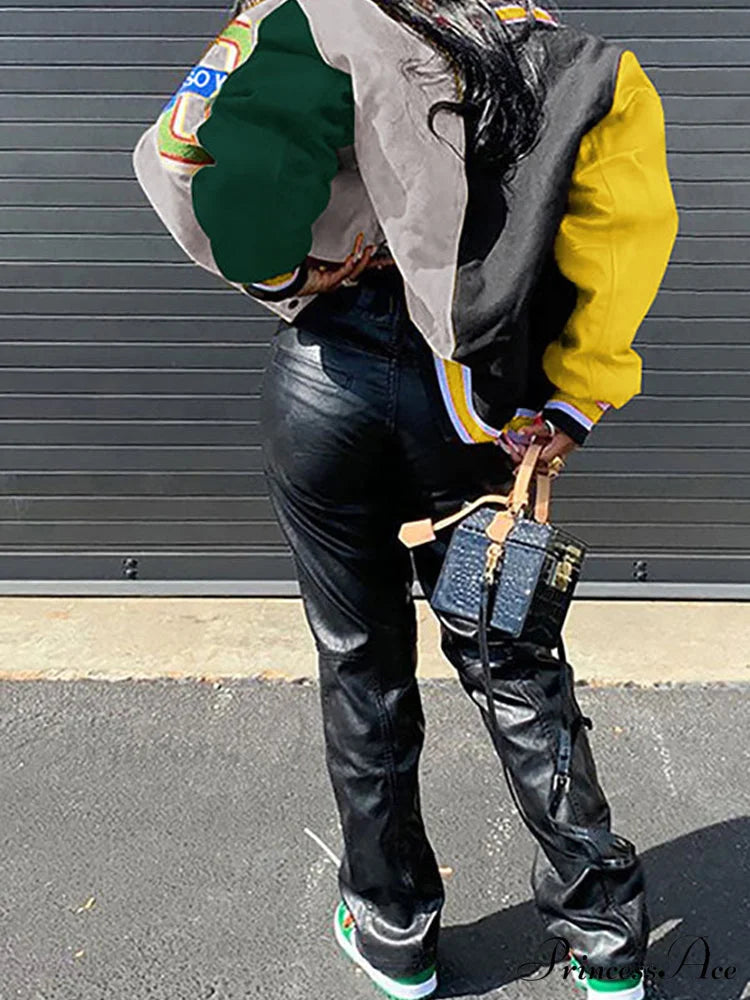 Color Block Argyle Trendy Print Wide Leg Jeans