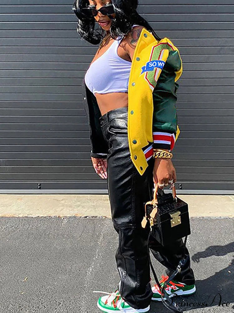 Color Block Argyle Trendy Print Wide Leg Jeans