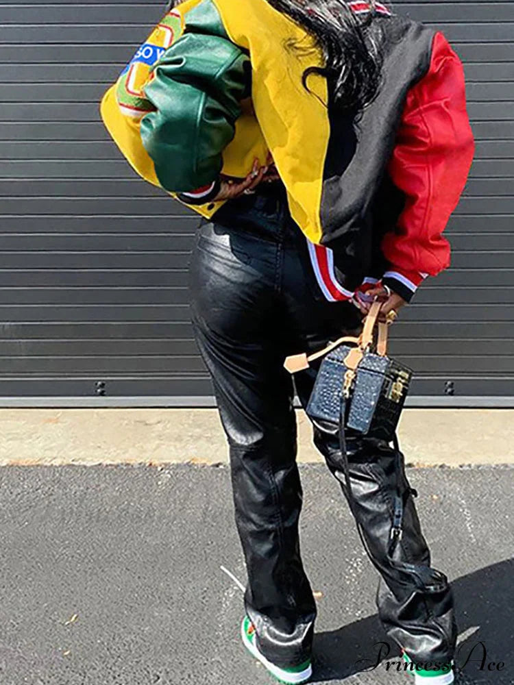 Color Block Argyle Trendy Print Wide Leg Jeans