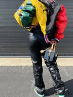 Color Block Argyle Trendy Print Wide Leg Jeans