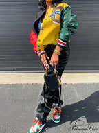 Color Block Argyle Trendy Print Wide Leg Jeans