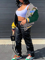 Color Block Argyle Trendy Print Wide Leg Jeans