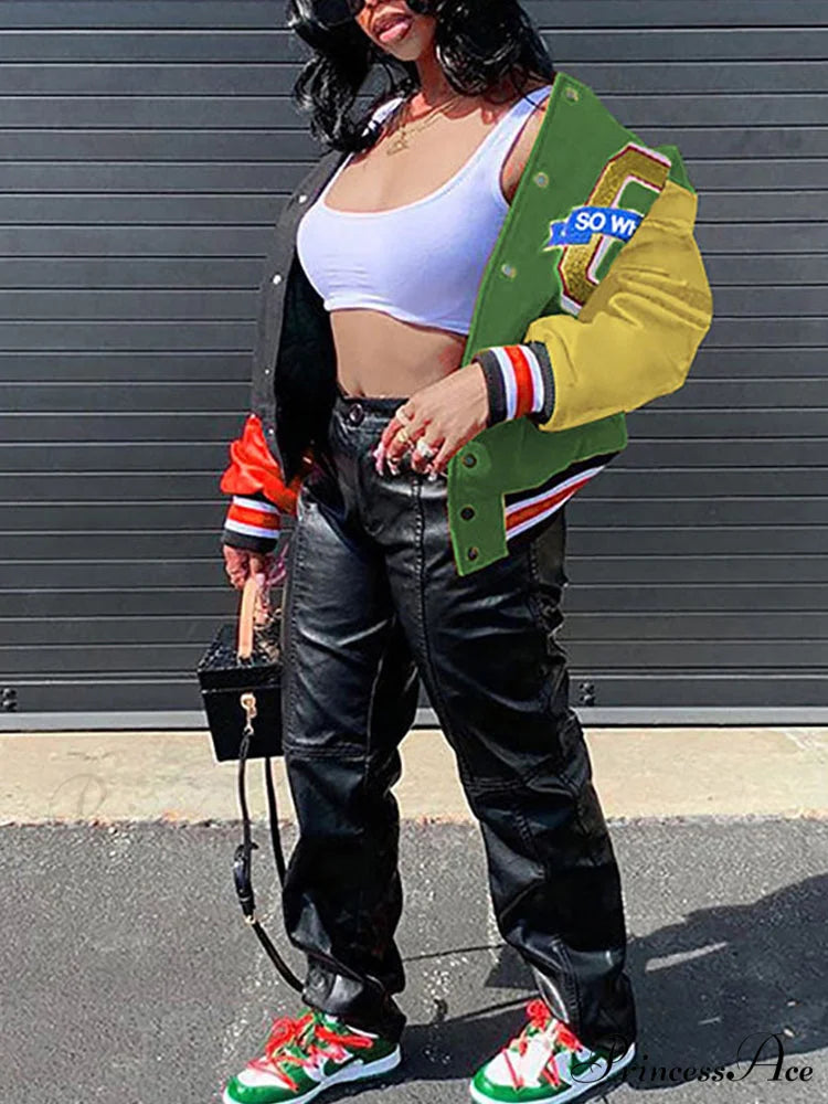 Color Block Argyle Trendy Print Wide Leg Jeans