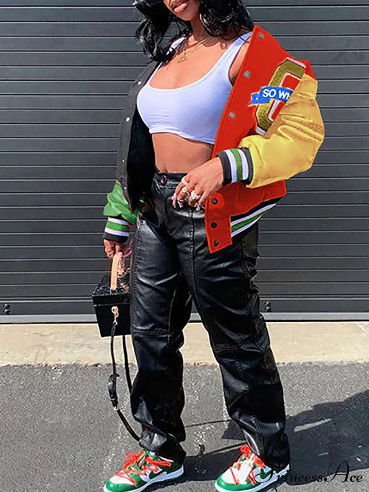 Color Block Argyle Trendy Print Wide Leg Jeans