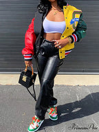 Color Block Argyle Trendy Print Wide Leg Jeans