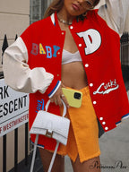 Color Block Graceful Baseball Jacket