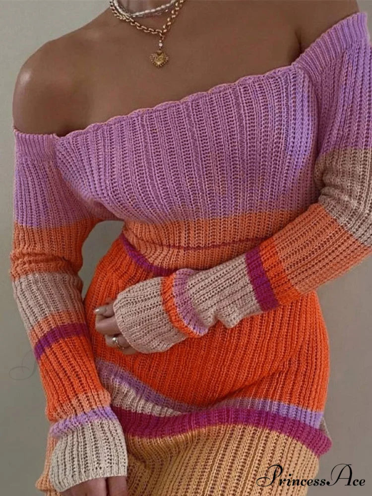 Color Block Stripe Knitted Modern Halter Crop Cami Top