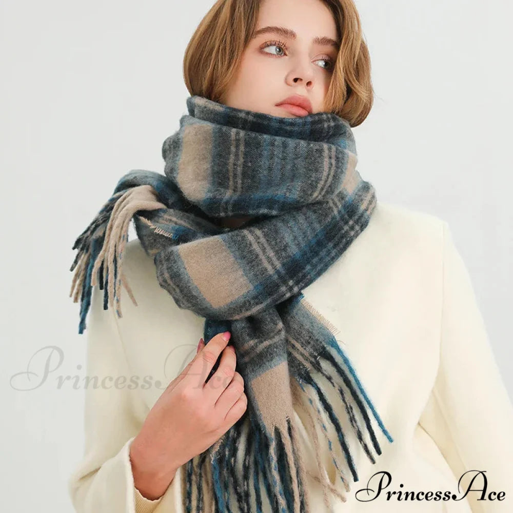 Color Blocked Grid Cashmere Pashmina Wrap Scarf