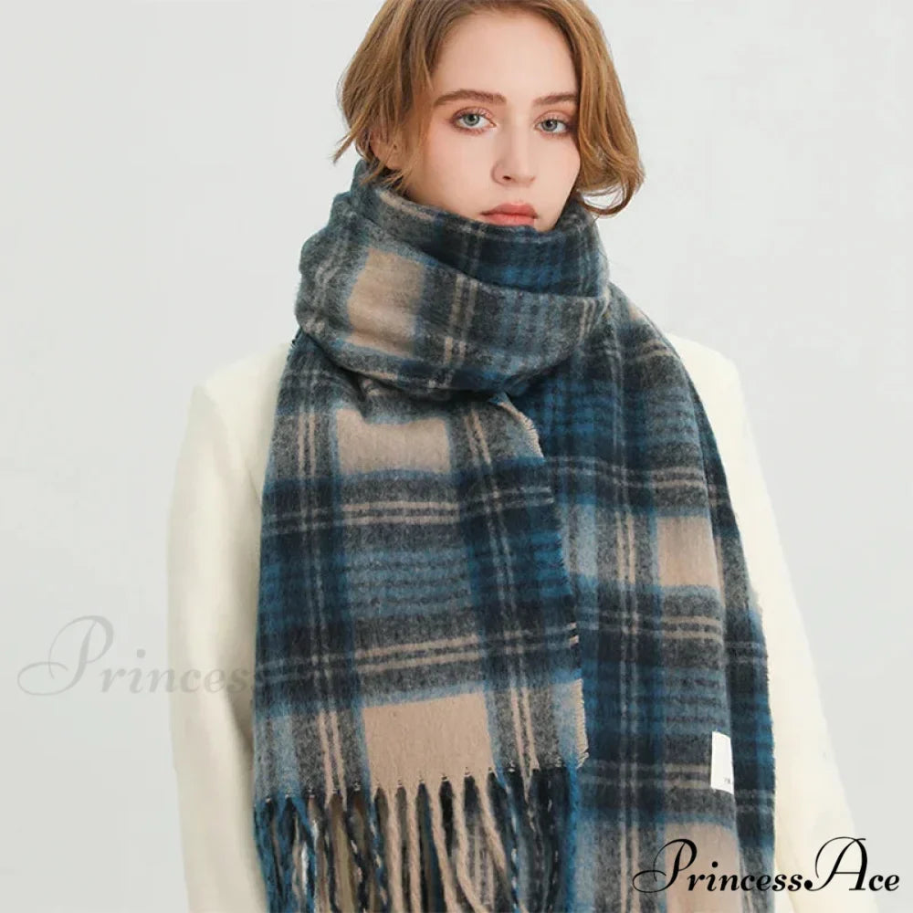 Color Blocked Grid Cashmere Pashmina Wrap Scarf