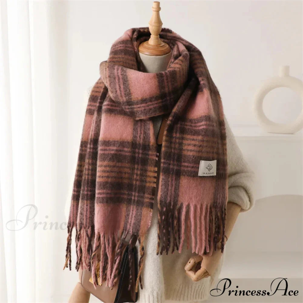 Color Blocked Grid Cashmere Pashmina Wrap Scarf