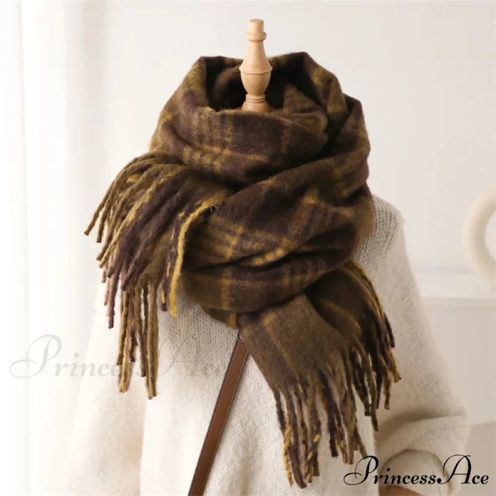 Color Blocked Grid Cashmere Pashmina Wrap Scarf