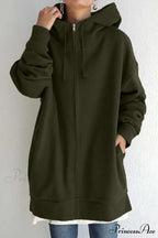 Color Hoodie Zipper Solid - Mid-length