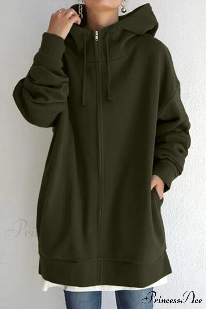 Color Hoodie Zipper Solid - Mid-length