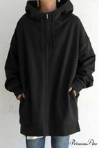 Color Hoodie Zipper Solid - Mid-length
