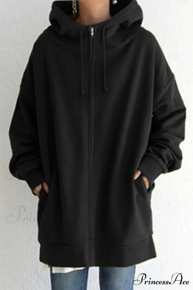 Color Hoodie Zipper Solid - Mid-length