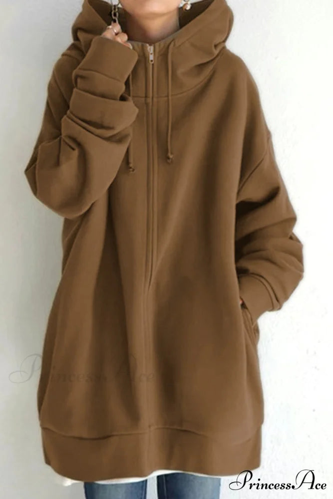 Color Hoodie Zipper Solid - Mid-length