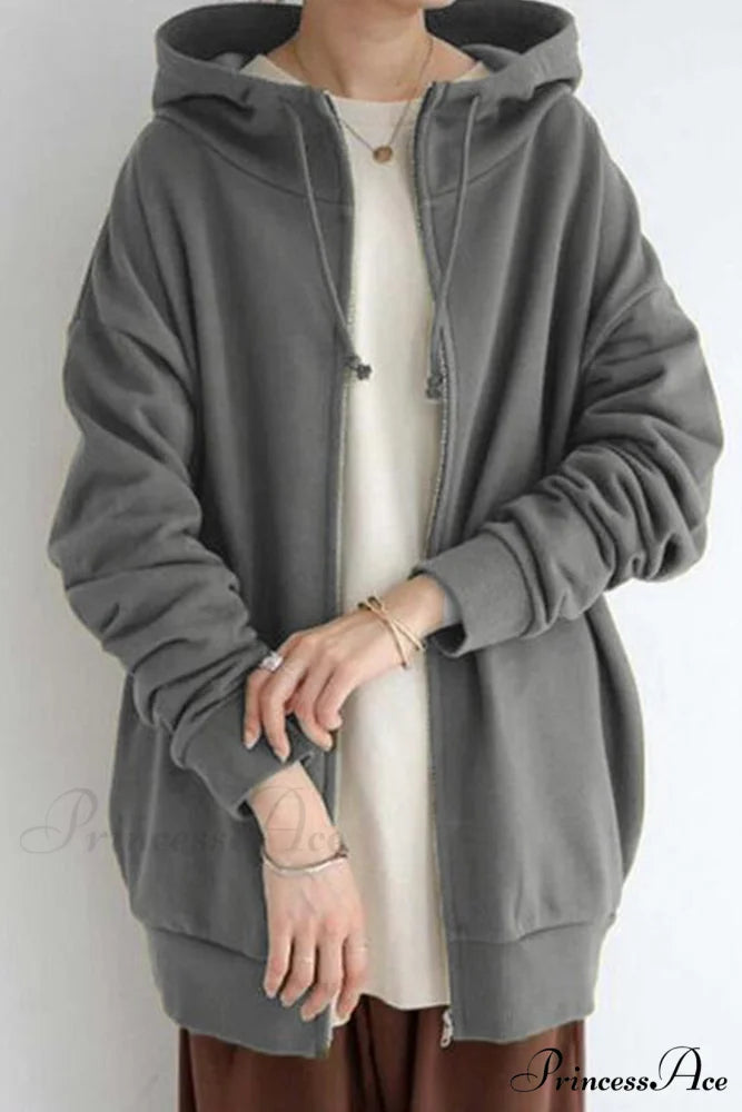 Color Hoodie Zipper Solid - Mid-length