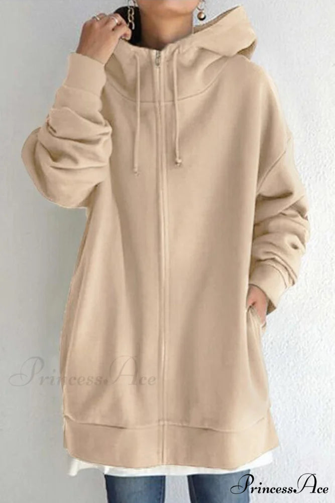 Color Hoodie Zipper Solid - Mid-length
