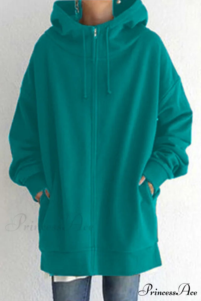 Color Hoodie Zipper Solid - Mid-length