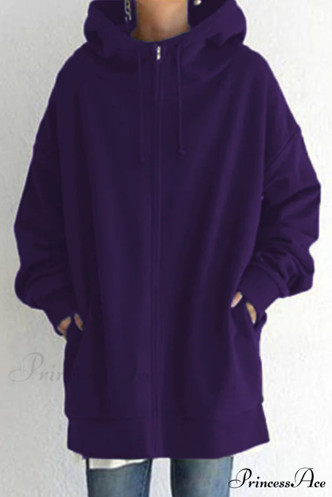 Color Hoodie Zipper Solid - Mid-length