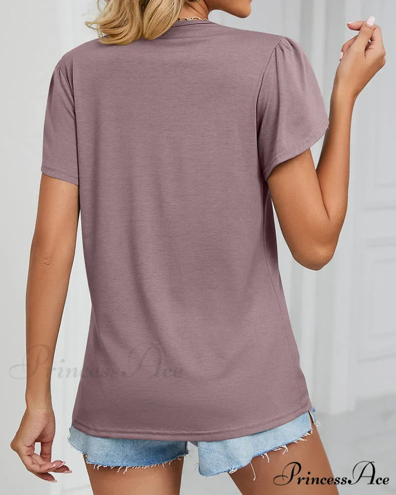 Color Ruffle Arm Solid T-Shirt