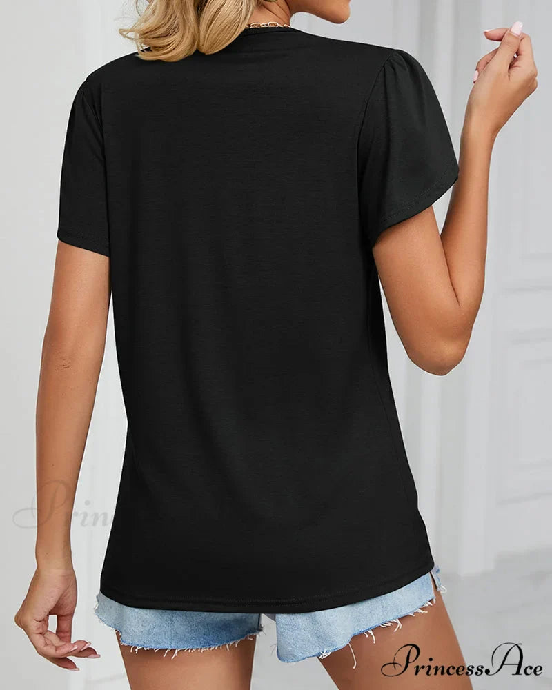 Color Ruffle Arm Solid T-Shirt