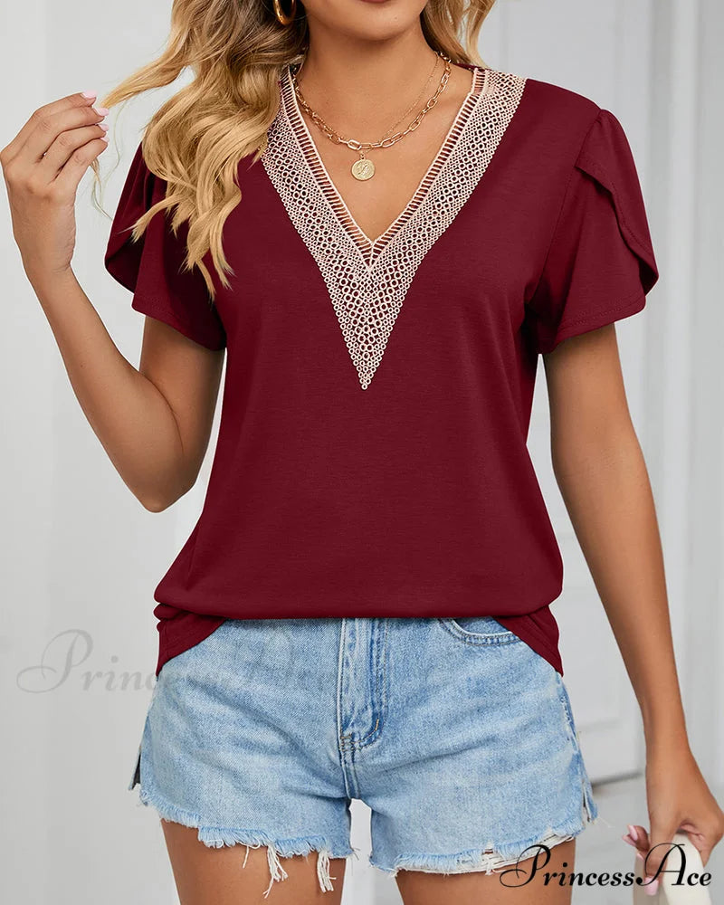 Color Ruffle Arm Solid T-Shirt