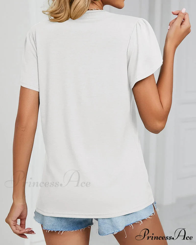 Color Ruffle Arm Solid T-Shirt