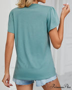 Color Ruffle Arm Solid T-Shirt