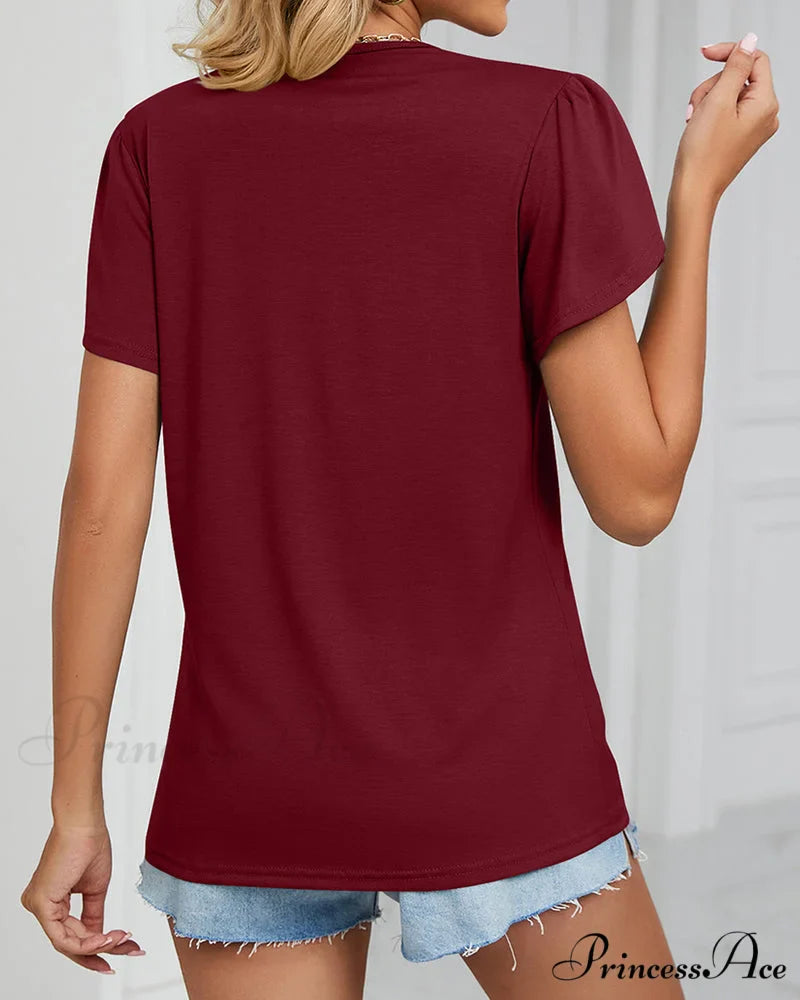 Color Ruffle Arm Solid T-Shirt