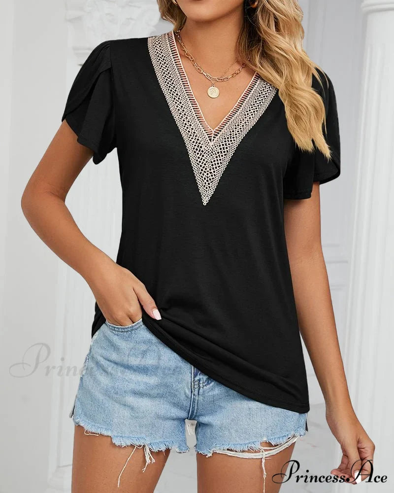 Color Ruffle Arm Solid T-Shirt
