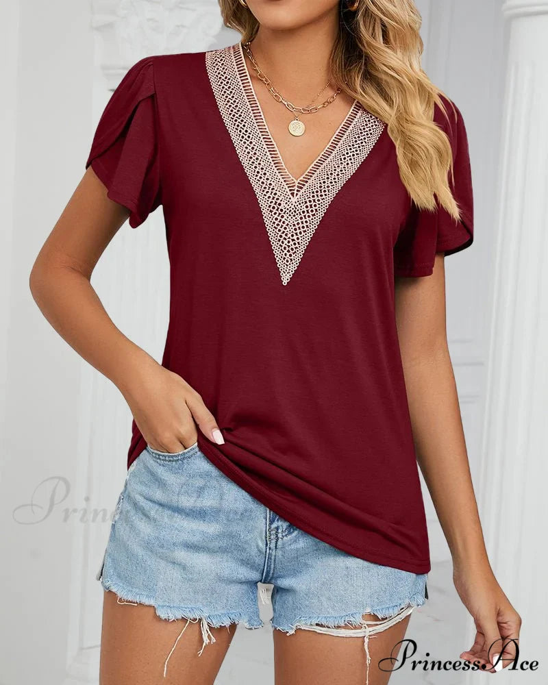 Color Ruffle Arm Solid T-Shirt